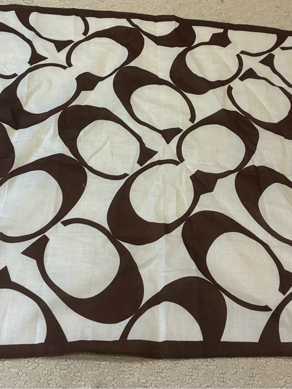 COACH Vintage Silk Signature C Square Scarf Brown Cream 👝
